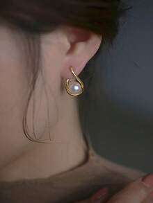 1 对女士奢华优雅十字水滴珍珠耳环，适合日常、派对、节日礼物，精致魅力