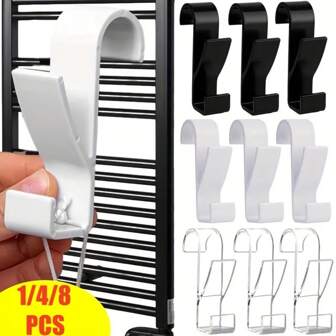 1/2/4/8pcs Bathroom Hanger Clips Heated Towel Radiator Rail Hook Holder Multifunction Drying Rack Hook Towel Clothes Storage Hanger Bathroom Accessories Bathroom Tools