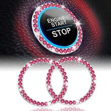 2 Stücke mit Strass verzierter Startknopf-Dekorationsring für das Auto, glitzerndes Auto-Innenausstattungs-Accessoire für Frauen, Startknopf-Abdeckung/-Aufkleber, Schlüssel-Zündung & Knauf-Glitzerring, bunt