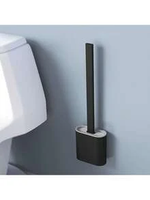 Escova de limpeza doméstica de silicone preta, 1 peça, com cabo longo, removível, respirável, cabeça plana, cerdas macias, secagem rápida, PP