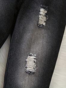 2pcs Young Boy Casual Grid Printed Shirt & Streetwear Black Denim Pants Set, Autumn - Multicolor - View 6