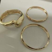 3pcs Gold Color Stacked Metal Cuff Bangles Bracelet Set For Women (2 Of The Metal Rings Have Defects At The Connection Points, Please Take Note Before Purchasing) - Gold - View 3