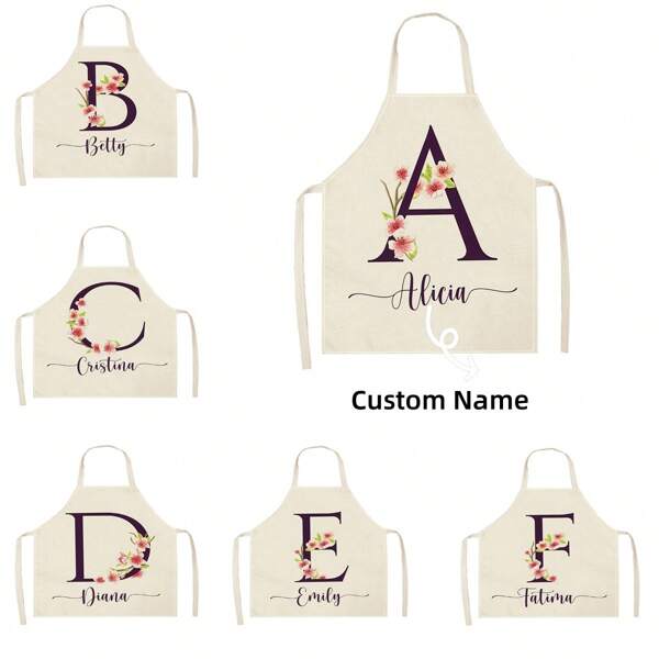1PC 2D Flat Printed Customizable With Name.English Letters And Flower Pattern - Personalized Design For Friends, Family And Colleagues - Durable Kitchen Clothing - Ideal Gift For Birthdays, Anniversaries And Cooking Together, Personalized Gift | Custom
