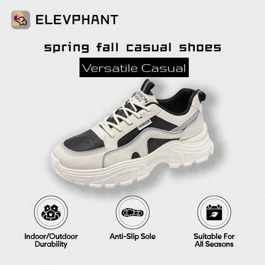 男士新款厚底运动鞋 - 韩版风格，百搭休闲运动鞋，适合春秋季节，热门“韩版厚底运动鞋”“春秋季热门鞋款” - 黑色 - 查看 1