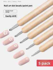 Double-Ended Point Point Pen Dot Drill Pen Nail Pen Nail Dot Flower Hook Edge Polka Dot Nail Art Special Tool - màu nâu - Xem 1