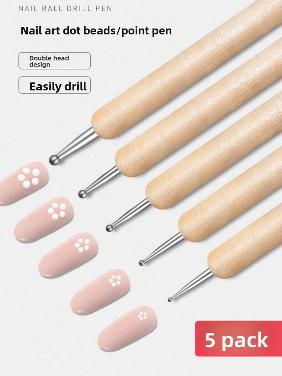 Double-Ended Point Point Pen Dot Drill Pen Nail Pen Nail Dot Flower Hook Edge Polka Dot Nail Art Special Tool - màu nâu - Xem 1