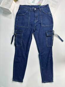 Calça Denim Cargo Skinny Estilo Y2K Plus Size, Outono