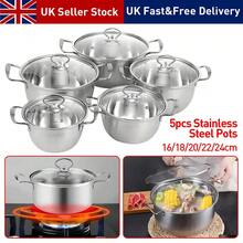 11 Piece Stainless Steel Cookware Saucepan Set Pan Pot Kitchen Cooking Glass Lid - Silver - View 3