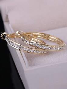 1 par de pendientes de aro con strass chapados en oro, adecuados como regalo de vuelta al colegio para maestros y compañeros de clase - Oro rosa - Ver 3