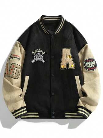 Unisex Oversized Baseball Jacket, Embroidery Casual Bomber Coat