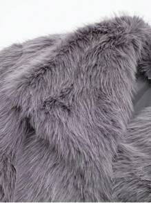 HH 女式仿皮草夹克优雅纯色翻领长袖外套休闲宽松女式冬季超大码淑女时尚街头风夹克