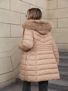 Áo khoác thường ngày có mũ trùm đầu dành cho nữ, có túi, chất liệu cotton nhẹ, mặc hàng ngày - Màu be - Xem 3