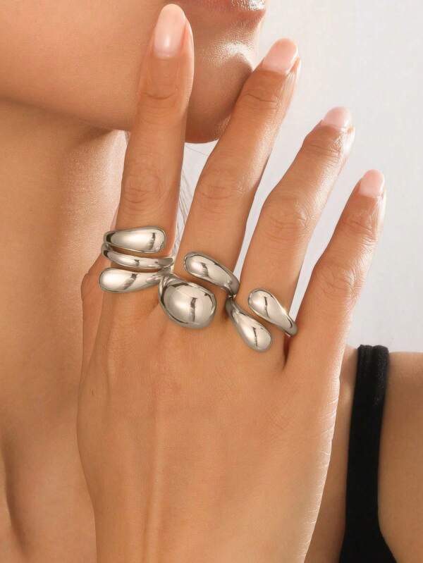 Set de 3 anillos elegantes y minimalistas de acero inoxidable con diseño de lágrima, adecuados para uso diario, citas de pareja y como regalo para amigos