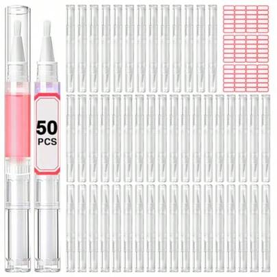 QY Nail Oil Pen 50Pcs 3ml Empty Cuticle Oil Pen Travel Transparent Twist Pens With Brush Tip For Nail Oil Eyelash Growth Liquid Tube Cosmetic Lip Gloss Container Applicators + 72pcs Label 8502