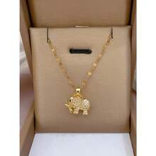 1pc Brass Alloy Cubic Zirconia Elephant Pendant Necklace - Stainless Steel Chain Electroplated 18K Gold Color - Women's Jewelry - Fashionable And Elegant, Suitable For Wife/Lady Gift (No Box) - Vàng - Xem 5