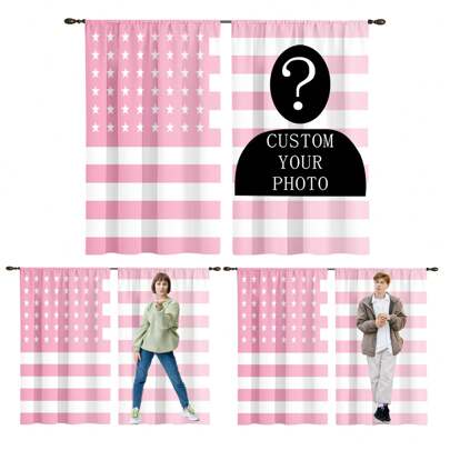 2pcs Custom Curtains, DIY Customized Curtains, Suitable For Home Decor, Wedding Gifts, Birthday Gifts, Anniversary Gifts, Pet, Celebrity Printed Curtains, Home Window Decoration, American Flag Background Person Customized Decorative Curtains