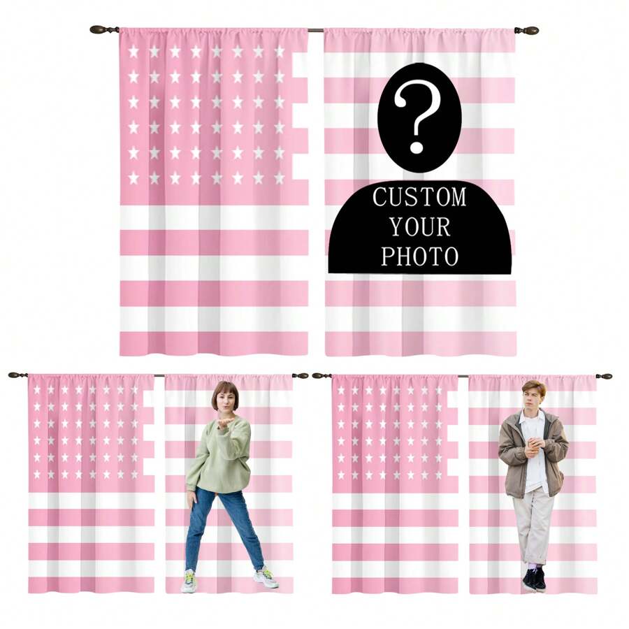 2片装定制窗帘，DIY定制窗帘，适用于家居装饰、婚礼礼物、生日礼物、周年纪念礼物、宠物、名人印花窗帘、家居窗户装饰、美国国旗背景人物定制装饰窗帘 - 彩色 - 查看 1