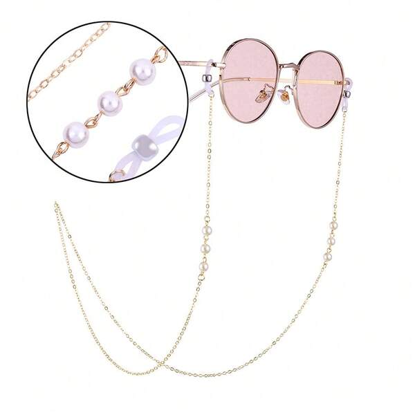 1pc Luxury White Pearl Eye Mask Chain, Mask Chain, Eye Mask Strap, Sunglasses Necklace, Eye Mask Strap (Excluding Glasses)