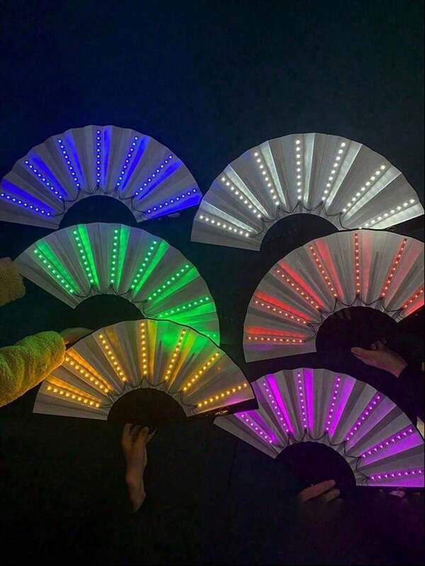 5 piezas Luces LED de abanico de carnaval, abanicos de mano grandes con abanico colorido brillante de uso manual, regalos de fiesta, exhibiciones de actuaciones, bodas, cumpleaños, decoraciones para el hogar, fans chinos y japoneses de Clark, ventiladores de utilería brillante, fiestas de Halloween, festivales de música, disfraces, decoración de otoño, brillando en la oscuridad, para solteros, San Valentín, Navidad, navidad