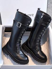 秋冬女童高筒靴，侧拉链高筒靴，儿童时尚公主高筒靴，简约设计，尺码 27-37