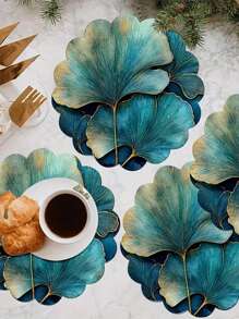 2/4/6/8 Stücke 35 cm Ginkgo Blatt Blau & Gold Stil weiße Tischsets, waschbar rutschfest hitzebeständig aus Polyestergewebe, rund, rutschfest, mit Heim- & Feiertags-Dekor Tischdecken, geeignet für tägliches Essen, Halloween, Weihnachten, festliche Outdoor-Partys, Bankette - elegante Tischdekorationen, Feiertags-Essens-Accessoires | Glänzendes Geschirr | Polyester Tischsets, Tischdecken, Hohe Qualität.