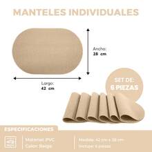Set de 6 Manteles Individuales Antideslizantes y Reutilizables – Impermeables, Decorativos y Fáciles de Limpiar para Embellecer tu Mesa con Estilo - Crema / Net - Ver 3