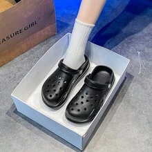 Thick Sole Hollow Out Slide Sandals, Fashion Closed Toe Anti-Slip Casual Summer Slippers For Women - 6806 Black - View 3