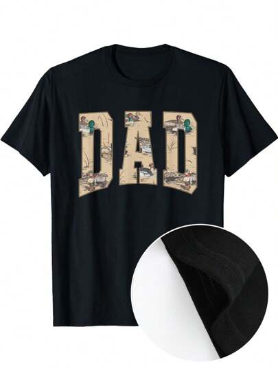 Plus Size Men Casual Cotton T-Shirt With Hunting Dad Duck Camouflage Print Classic Crew Neck Short Sleeve Tee Regular Fit Knit Fabric All-Season Comfort Gift For Dad Big Men Size L-3XL 4XL 5X