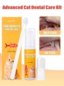 GJYC PET Katzen Dental-Set | Beseitigt schlechten Atem | 3-teiliges Set beinhaltet Katzen-Zahnpasta, Katzen-Zahnbürste und Katzen-Fingerbürste in leckerem Thunfischgeschmack, 30 ml