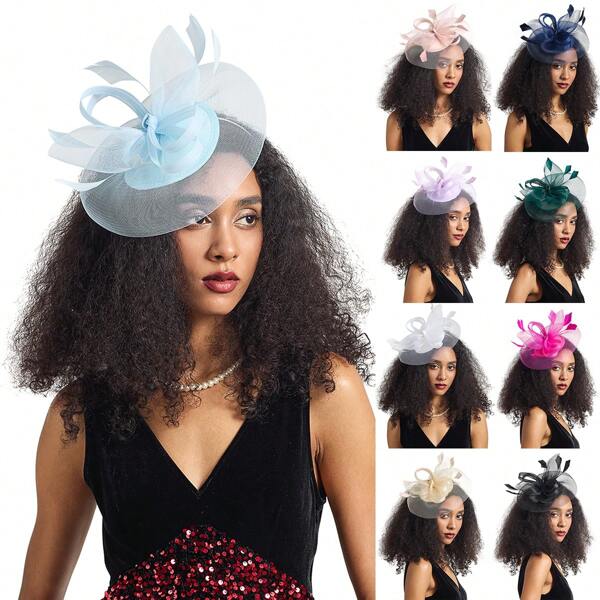 1pc Fascinators For Women Tea Party Flower Headbands Kentucky Derby Hats Cocktail Flower Mesh Hair Clip For Wedding Women Halloween