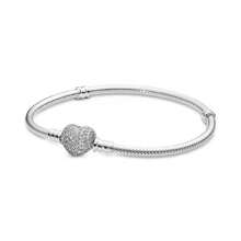 S925 Sterling Silver Cubic Zirconia Paved Heart & Snake Bone Bracelet, Suitable For DIY, Fashionable Jewelry Gift For Women