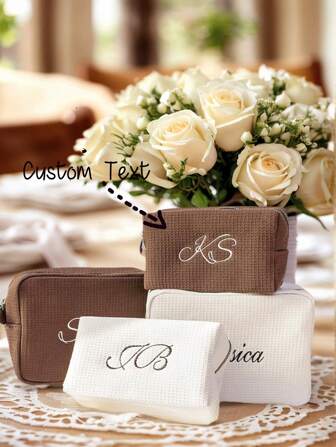1pc Personalized Large Waffle Cosmetic Bag With Monogram,Toiletry Bag Bride And Groom, Make Up Bags Monogrammed, Gift For Her, All Purpose Bag, Make Up Organizer