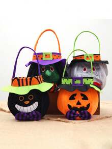1 件万圣节帽子圆形糖果手提袋，9.84 * 6.3 英寸南瓜、女巫、黑猫、吸血鬼手提袋，适用于万圣节、节日派对、卧室、客厅、房间装饰、家居装饰、送礼和礼物 - 彩色 - 查看 1