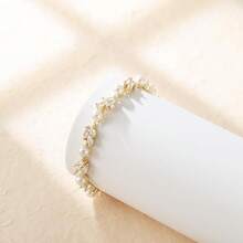 Crysdue Wedding Bridal Link Bracelet Brides Bridesmaids, Marquise Cubic Zirconia Tennis Bracelets Women Prom Jewelry - E_珍珠+立方氧化鋯,金 6.3-7.87 英寸 - 查看 6