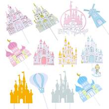 Decoración de cumpleaños feliz del castillo de la princesa princesa, decoración para el hogar, para hornear, cupcakes, toppers, banderines para pasteles, suministros de fiesta, regalo de amor - Multicolor - Ver 1