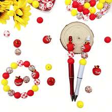 25pcs 15mm Round Silicone Beads, DIY Craft Materials - Teacher's Day And Back To School Gift Set, Suitable For Pens, Necklaces, Key Chains, Birthday, Holiday, Father's Day, Mother's Day Gifts - Campus Series - View 2