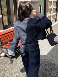 DEEKA Spring & Autumn New Women's Casual Everyday Rolled Sleeve Denim Jacket, Streetwear Back To School Clothes