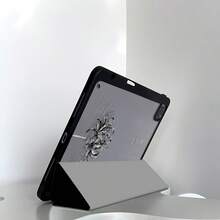 黑色花朵元素亚克力卡通黑花字母双面透明水晶后盖保护壳，防震，适用于iPad 7、8、10代（10.2英寸），内置笔槽，支持睡眠/唤醒功能，可折叠支架，节日新年生日礼物 - 彩色 - 查看 7