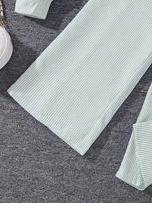 Left Mama 2pcs/Set Tween Girl New Autumn Collared Long Sleeve Shirt And Pants - Mint Green - View 6