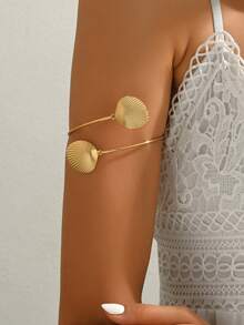 1 件夏季度假风格金属贝壳臂袖，时尚海滩海洋生物可调节手链 - 金色 - 查看 1