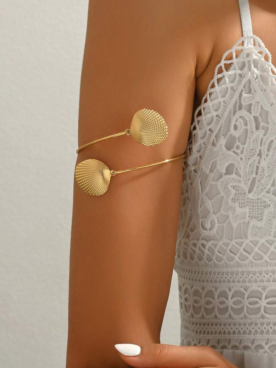 1 件夏季度假风格金属贝壳臂袖，时尚海滩海洋生物可调节手链 - 金色 - 查看 1