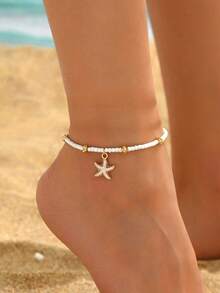 3 件套波西米亚风格人造珍珠串珠贝壳和海星脚链，百搭，适合男士/女士海滩、派对、日常穿着，优雅的礼物 - 彩色 - 查看 13