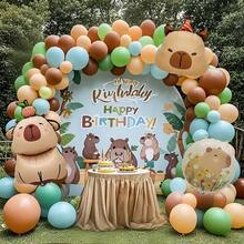 Bộ bóng bay chủ đề Capybara, 126 quả màu nâu, tông màu da cổ điển, xanh dương, xanh lá cây (18/10/5 inch), có bóng bay hình Capybara và bóng bay lá kim loại tròn, thích hợp cho tiệc sinh nhật và tiệc tiết lộ giới tính - 126 chiếc Nâu, Màu da, Xanh lam, Xanh lục - Xem 2