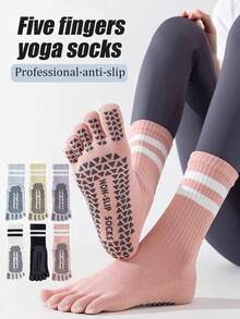 1/3/6 đôi tất tập yoga chuyên nghiệp nhiều màu cho nữ, tất đi sàn silicon chống trượt, tất cổ chân trong nhà dành cho tập Pilates, thể dục, tất thể thao ống dài mùa xuân/hè, tất ngón chân - Nhiều màu - Xem 3