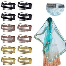 M12 Pcs Chunni Clips With Safty Pins Dupatta Hair Clip Easy To Use With Dupatta Hijab And Tikka Setting Multifunction10Teeth Snap Clips For Hair Extension Multiple Colour 5001 - 多色 - 查看 1