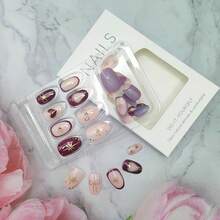 24Pcs Short Square Press On Nails Pink Gradient French Tip Nails With 3D Flower Ripple Design Glue On Nails Glossy Acrylic Nails Summer Full Cover Stick On Nails Women Girls Daily Wear - 鍍鉻金星弓-2 - 查看 4