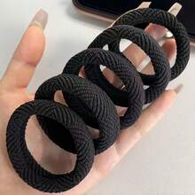 5 件尼龙防断裂弹力发带套装，黑色宽厚发带，适合女性，防滑发卷，适用于运动、瑜伽和马尾辫夹。