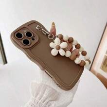 Keychain,Lanyard Cute Floral Beads Wrist Strap Silicone Protective Phone Case For IPhone 16/7/8/11/12/13/14/X/XR/Xs/Plus/Pro/Pro Max/SE2, Designed For Teenage Girls