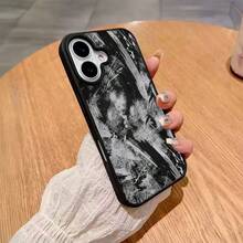 Abstract Brushstroke Pattern Mobile Phone Case, Featuring Monochrome Artistic Design And Textured Finish, Suitable For IPhone 16, 15, 14, 13, 12, 11 Pro Plus Promax Models, TPU Material, Shockproof Protection. It Is A Great Gift For Family, Friends, Children, Birthdays, Spring Festival, Holidays, Boyfriends, Girlfriends And Valentine's Day. - 黑色 - 查看 3