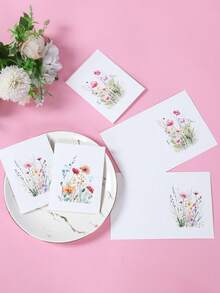 24张/12套花卉贺卡套装，6种不同设计，生日派对贺卡，节日庆祝好运贺卡，毕业祝福贺卡，适用于各种场合，可用作感谢卡、贺卡、慰问卡、办公用品、节日装饰和礼品标签、派对礼品，包含12张卡片和12个信封。 - 花卉 - 查看 3